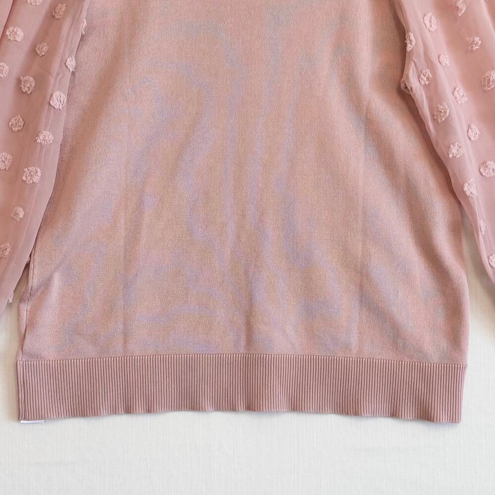 ADRIANNA PAPELL Swiss Dot Sheer Sleeve Sweater Women's Size L Dusty Pink - Picture 7 of 12